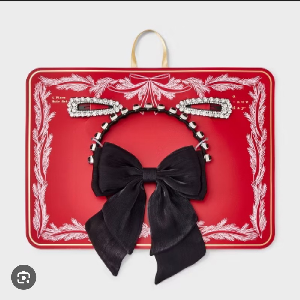A New Day Rhinestone Bow Headband and Clip Set - Black